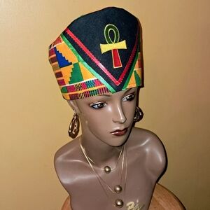New African Print Authentic fabric Unisex Hat with Ankh Symbol 24"